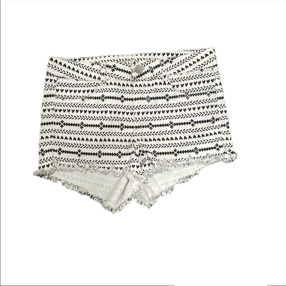 black and white patterned jean shorts